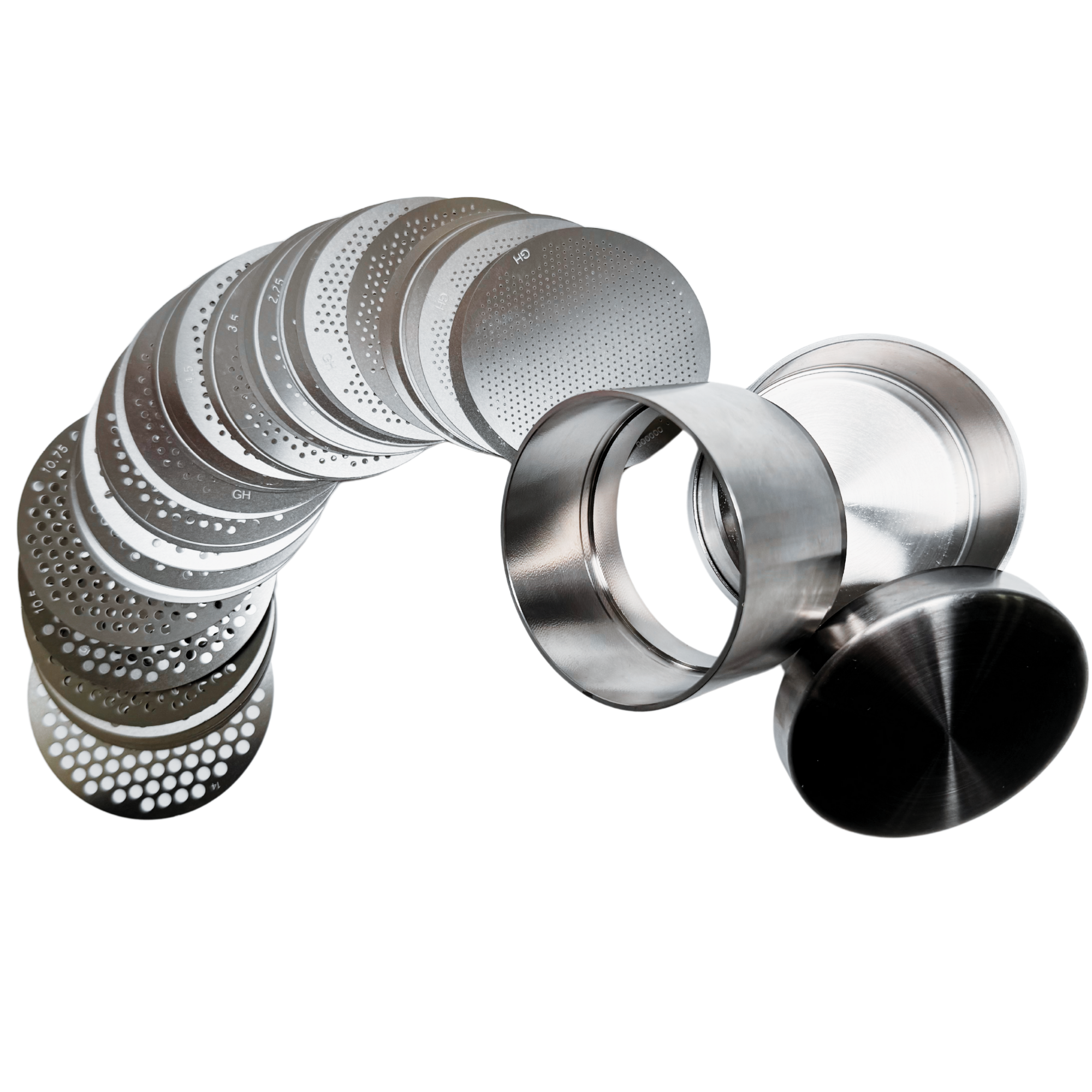 Complete set of 59 diamond sorting sieves - sieve diameter 6.5 cm