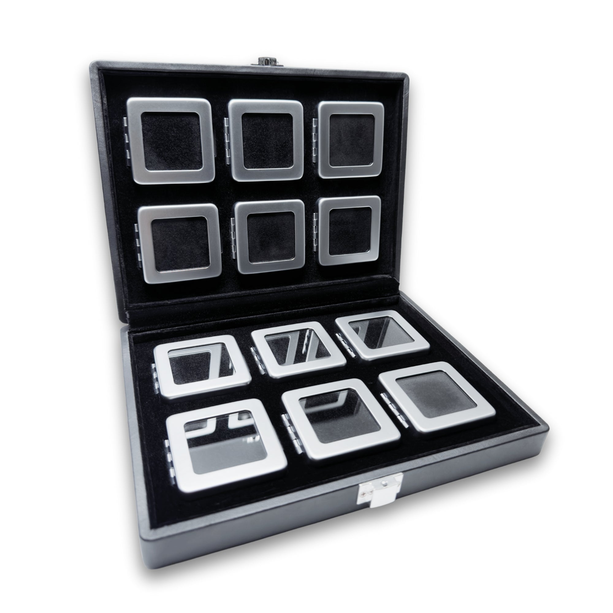 Luksusowy zestaw 12 pudełek na kamienie szlachetne w eleganckim etui prezentacyjnym