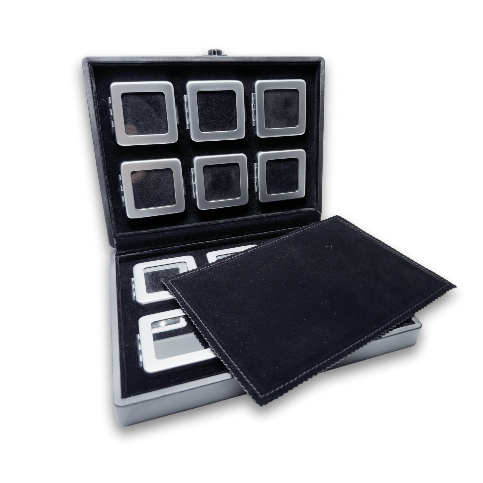 Lyxigt set med 12 lådor för ädelstenar i en elegant presentationsväska
