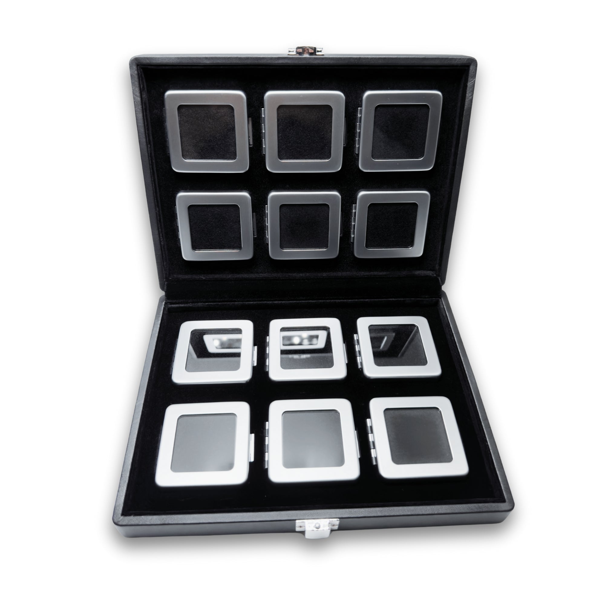 Луксозен комплект от 12 кутии за скъпоценни камъни в елегантна презентационна кутия